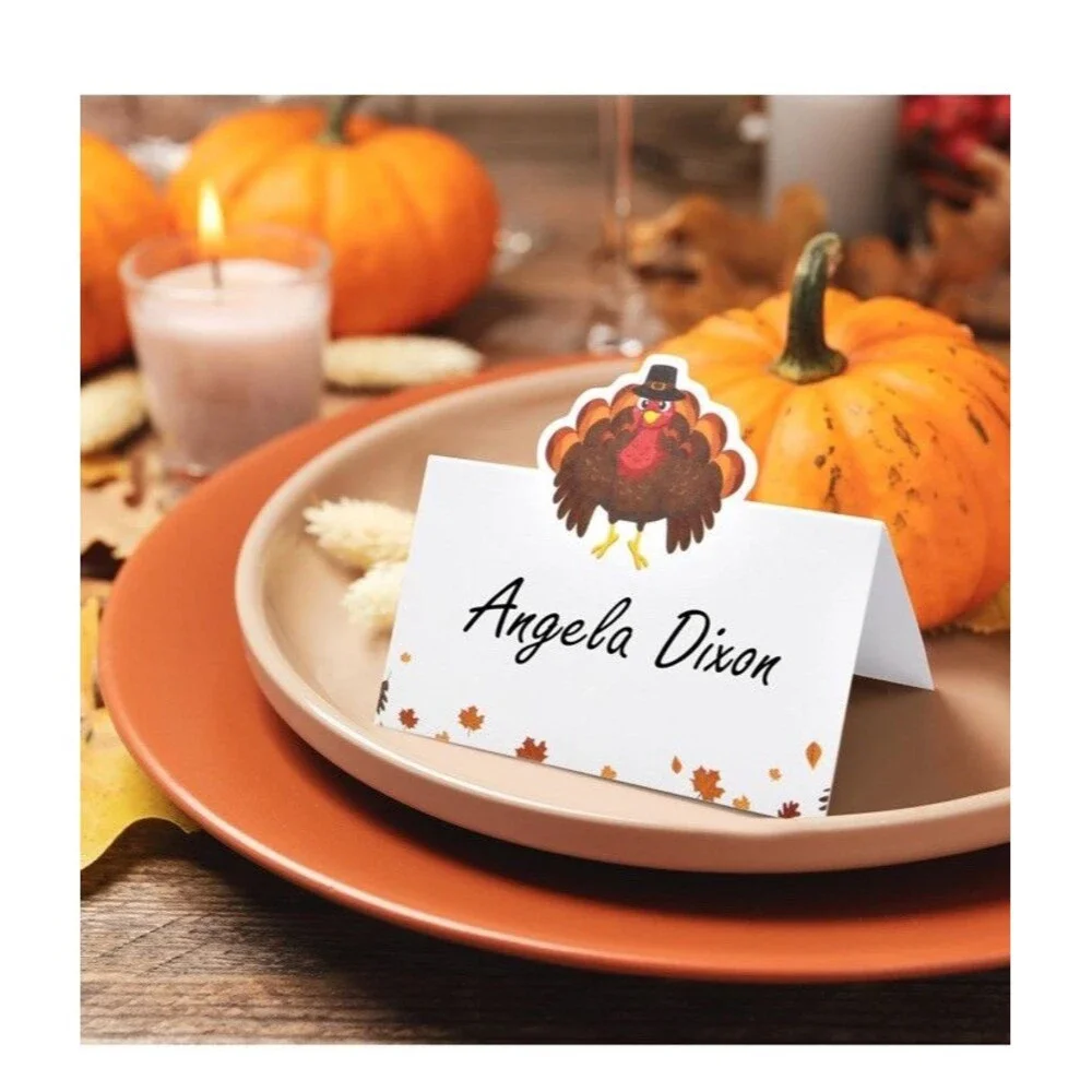 100 PK. Turkey White Place Cards for Thanksgiving Parties: 3.5” x 2”) NEW